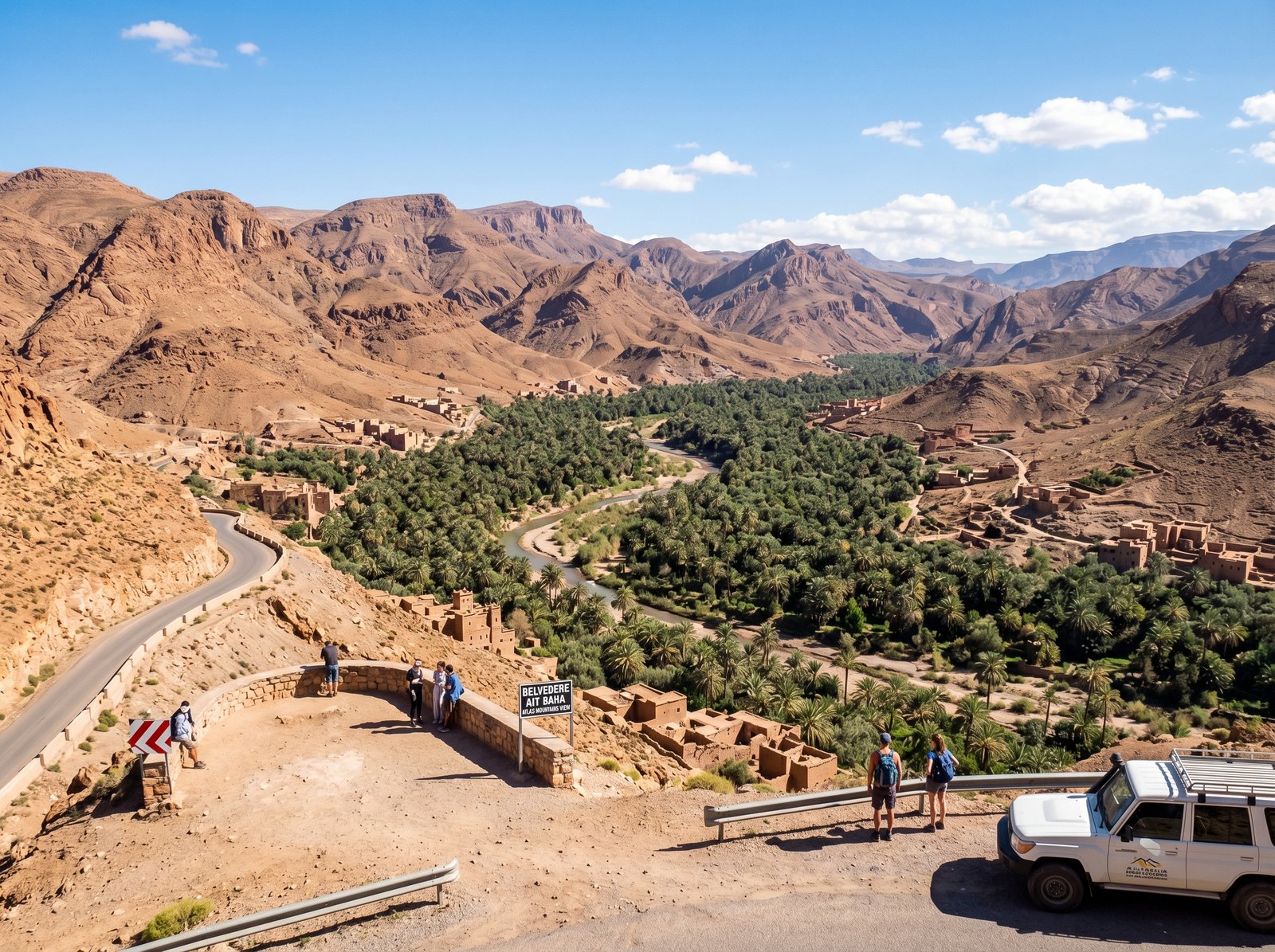 View from the Atlas Mountains on a day trip from Agadir with valley and palm trees below - excursions from agadir
